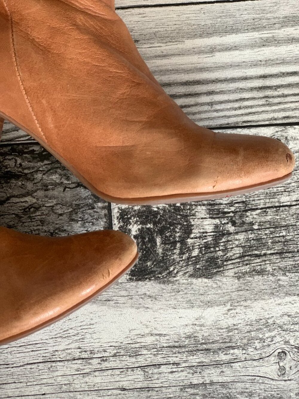Miz Mooz Boots 8 Cognac Distressed Leather Tall Riding Knee High Heel Zip Boho - Picture 12 of 13